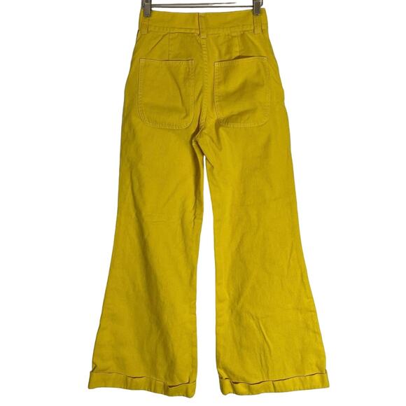 Unif High Rise Flare Leg Cuffed Yellow Pants Women’s Size 26 - Picture 2 of 12